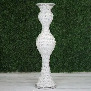 Magical Mermaid Style Mirror Mosaic and Pearl Studded Floor Vase 40"