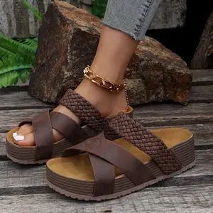 2026 Women's Braided Criss Cross Slide Sandals Platform Casual Slip On Beach Slippers Mother's Day Gift