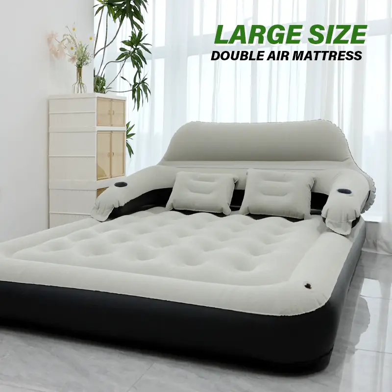 Double automatic inflatable mattress with back pillow and air pump, portable air bed, outdoor camping home inflatable mattress
