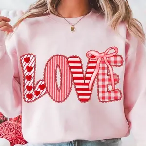 LOVE Sweatshirt/Hoodie/Tshirt, Cute Valentine Patchwork Hearts Stripes Gingham Bow Graphic, Coquette Pink Red Love Shirt, Valentine’s Day Romantic Gift, For Men and For Women