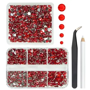 2 Boxes 3060PCS Ruby Red Crystal Resin Rhinestones for Crafting 2mm-6mm Siam Red Flatback Gems Stones Non-Hotfix Diamonds Crystals for Nails Face Eyes Makeup Tumblers Mugs Bottles DIY Crafts