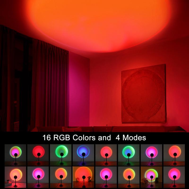 Fall Sunset Lamp Projector Light 180° Adjustable Sunset Mood Lamp, 4 Modes, Remote Control RGB Ambient Night Light for Bedroom, Gaming Room, Live Streaming Photography & Parties home wall decor party live streaming Halloween