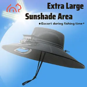Men's solar fan cap with mesh and adjustable wide brim, perfect for outdoor activities such as fishing, camping, hiking, etc