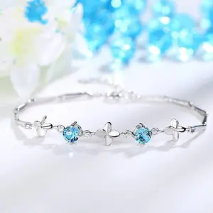 Silver And Blue Clover Bracelet