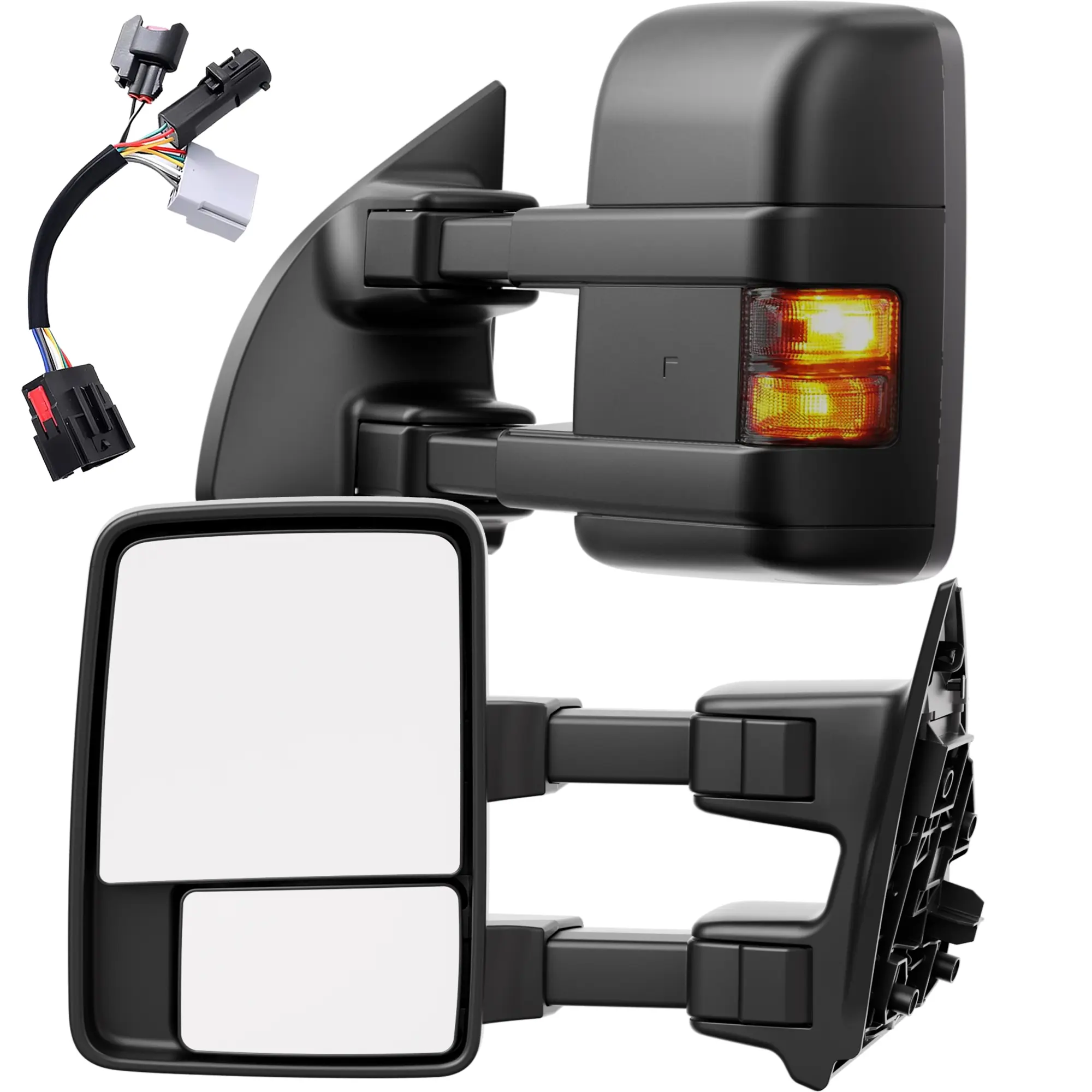 Smoked Power Heated Tow Mirrors Compatible with Ford 1999-2016 F250 F350 F450 F550 Super Duty, 2001-2005 Excursion, Extended Trailer Towing Side Mirrors w/Turn Signal, Running Light