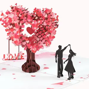 Pop Up Anniversary Card, 3D Love Tree Hearts Couple Wedding Card for Her, Wife, Husband, Him, Couple; Ideal Gift for Wedding, Romantic Birthday, Anniversary, Valentines, Mothers Day