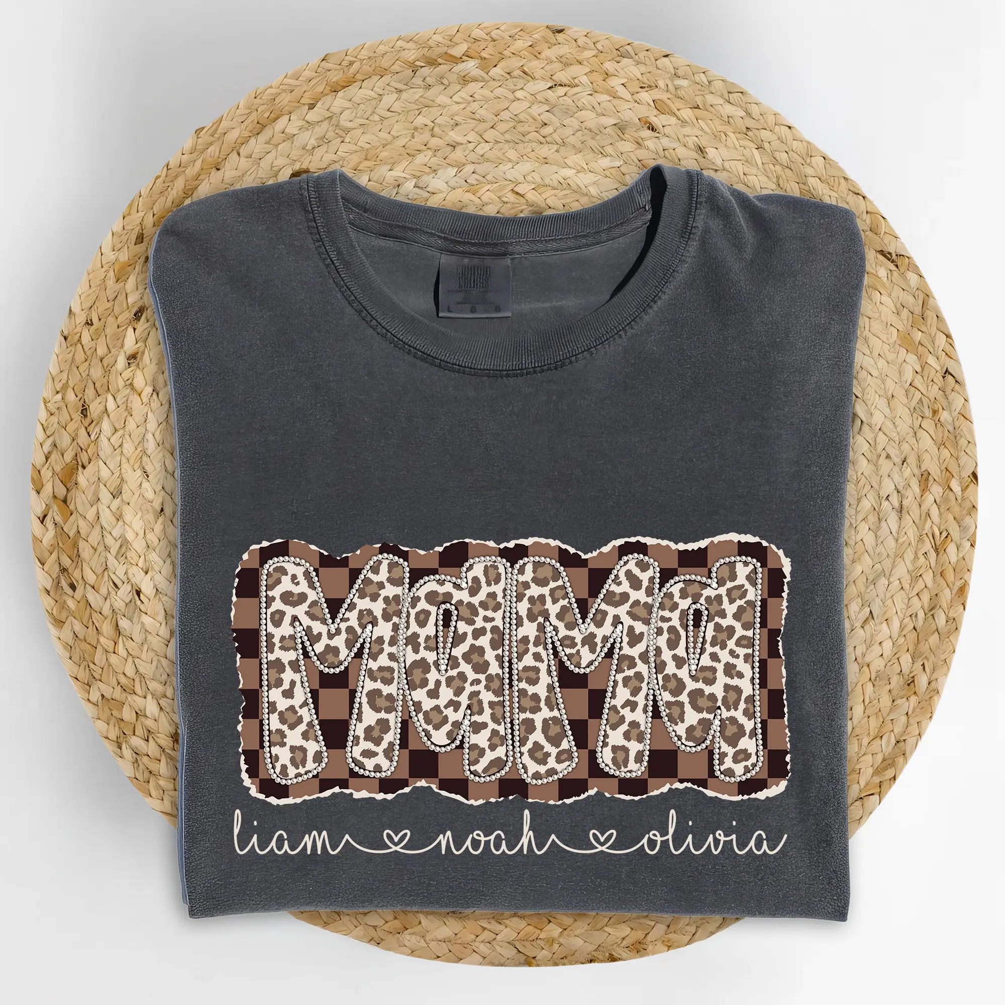 MAPTEES Custom Mama Comfort Colors Shirt, Personalized Mother's Day Graphic Tee, Custom Children's Names Mom T-shirt, Checkered Leopard Mama Outfits