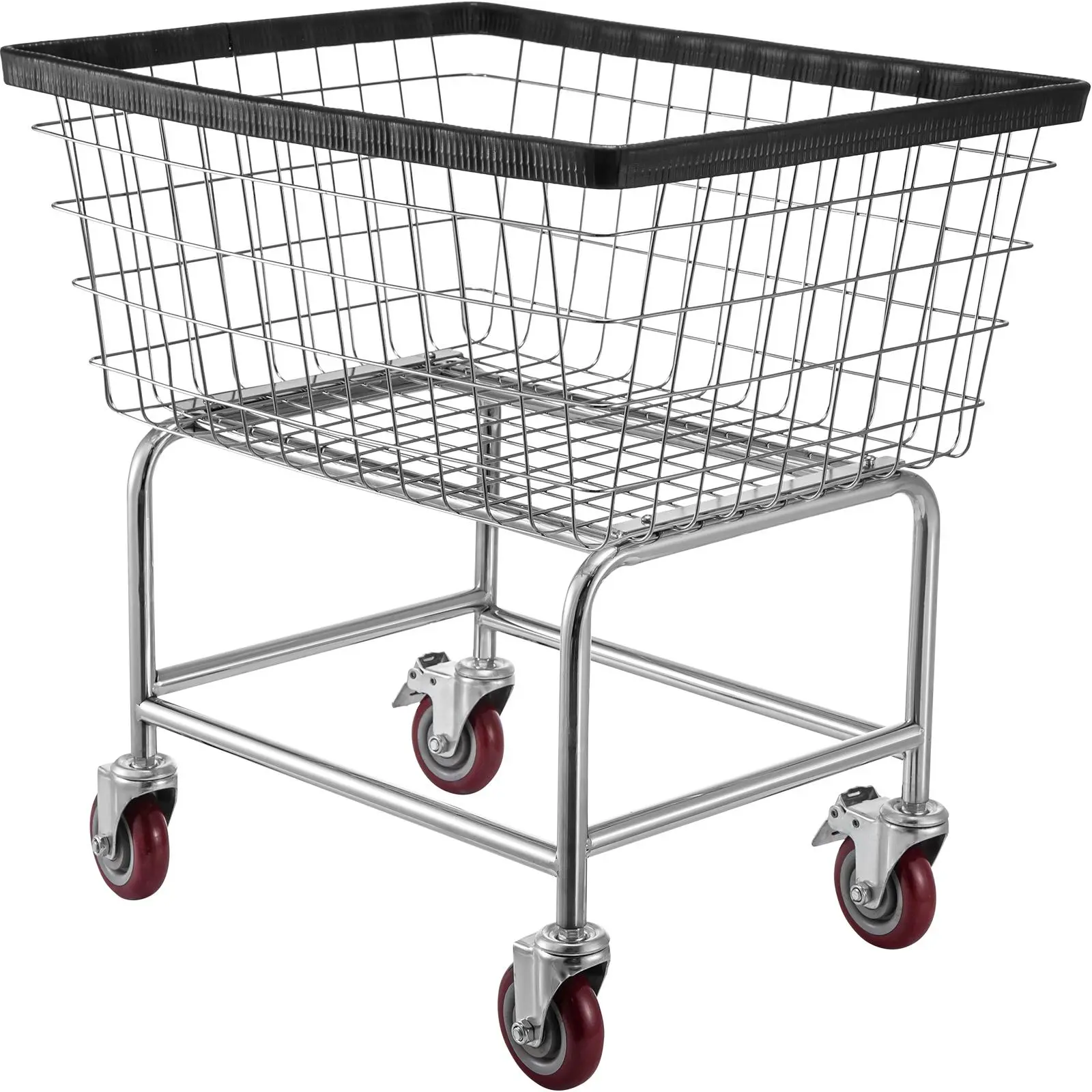 【summerfinds】VEVOR Wire Laundry Cart, 2.5 Bushel Wire Laundry Basket with Wheels, 21\'\'x27\'\'x27.5\'\' Commercial Wire Laundry Basket Cart, Steel Frame with Chrome Finish, 4inch Casters, Wire Basket Cart