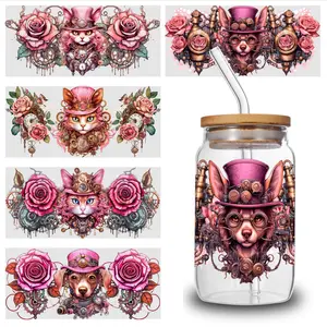 5 Sheets Steampunk Fox uv dtf transfer sticker DIY Water Bottle Glass Waterproof Rub on Transfers Decoration Supplies Inspiring Words Plastic Unicorn