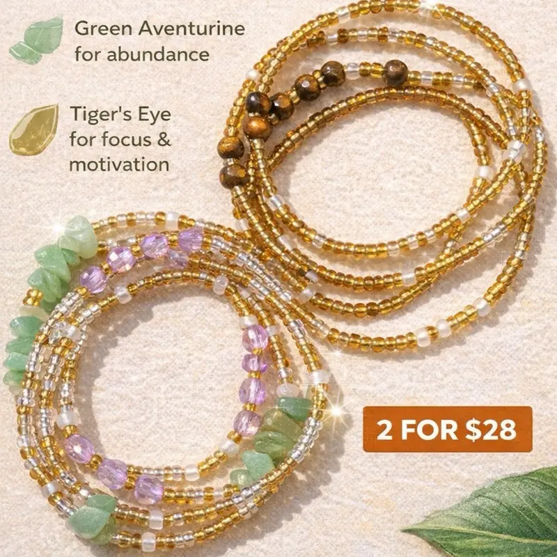 Money & Motivation Waist Bead Set (2 for $28) | Aventurine + Tiger’s Eye | Abundance, Focus & Discipline Jewelry Gemstone Waist Chain;African Belly Beads with clasp;gift for her bodychain jewelry bellyjewelry waistbeads tie on