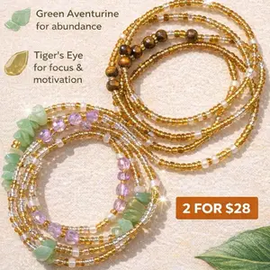 Money & Motivation Waist Bead Set (2 for $28) | Aventurine + Tiger’s Eye | Abundance, Focus & Discipline Jewelry Gemstone Waist Chain;African Belly Beads with clasp;gift for her bodychain jewelry bellyjewelry waistbeads tie on