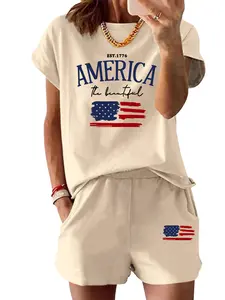 Women's Letter Print Shorts Set, Casual Short Sleeve Tee & Pocket Shorts for Summer, Summer Clothes for Outdoor, Womenswear