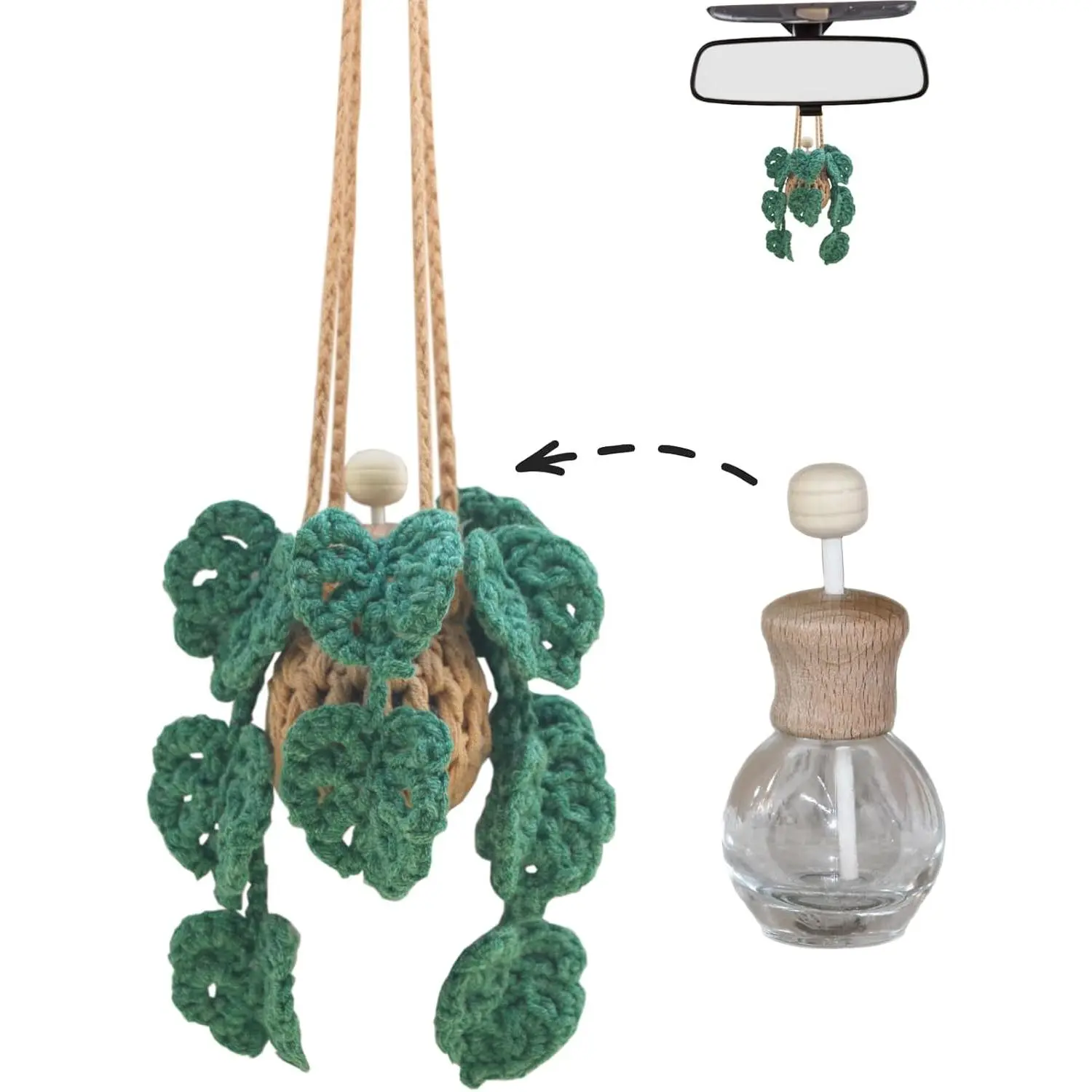 12ml Refillable Cute Crochet Monstera Essential Oil Aero Diffuser - AC Vent Mount Car Fragrance Freshener, Car Interior Decor Device, Home Accessory