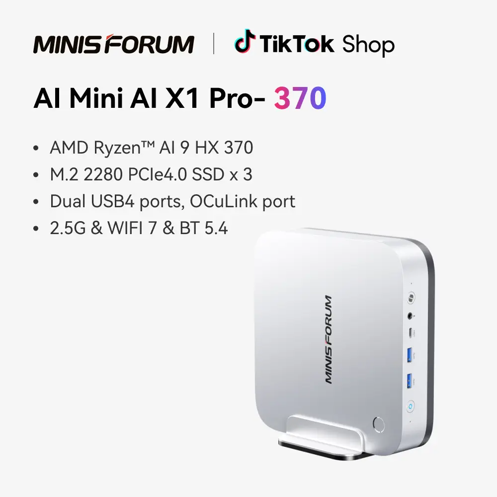 AI X1 Pro-370 Mini PC AMD Ryzen AI 9 HX370 Up to 5.1GHz 12C/24T, Mini Desktop Computer AMD Radeon 890M, 32GB DDR5 1TB PCIe 4.0 SSD, 8K Quad Display, Dual 2.5 LAN/WiFi 7/BT5.4/Oculink BackToSchool