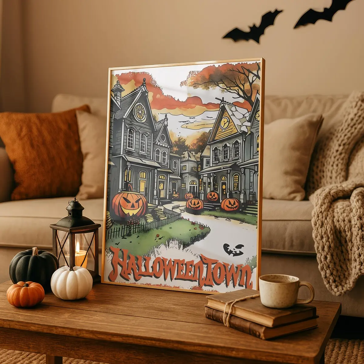 Unframed, Room Decor, Halloween Wall Art Halloween Town University Poster Haunted House Decor Jack O Lantern Print Spooky Pumpkin Printable .– 5 Size, 8x12 to 27x40 inch