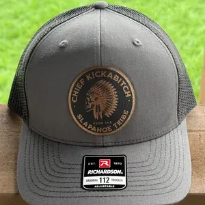 Funny Chief Kickabitch Trucker Cap - Edgy Leather Patch, Adjustable Comfortable, Veteran Owned Bold Statement, Gag Gift for Him, Biker Humor, Funny Hats, Leather Patch Hats, Adjustable Cap Hats