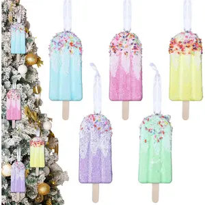 5 Pcs Christmas Ice Cream Ornaments Set - Hanging Candy Gift Macaron Dessert Foam Pendant for Xmas New Year Easter Birthday Party Supplies