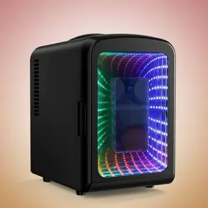 Antarctic Star 4L Mini Compact Refrigerator with Gaming Light: 6-Can Portable Cooler for Bedroom, Car, Office, Dorm - Cosmetics, Beverage & Food Storage (Black)