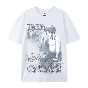 Lain Anime T-Shirt Serial Experiments Casual Graphic Tee for Men and Women Round Neck Cotton Fabric Aesthetic Menswear Streetwear Top