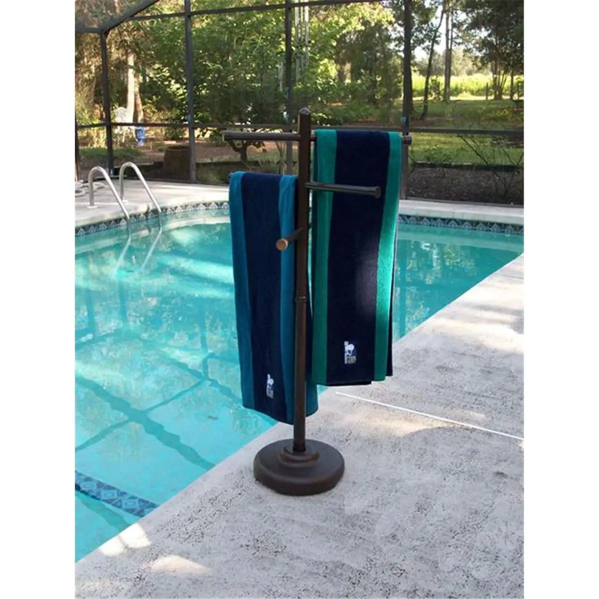 212 MAIN Portable Bronze Plastic Towel Stand - 3-Bar Rust-Free Towel Holder with 3 Adjustable 24" Cross Bars, 50" Tall, Indoor/Outdoor Use for Pools & Home Bathrooms, Bronze Towel Holders