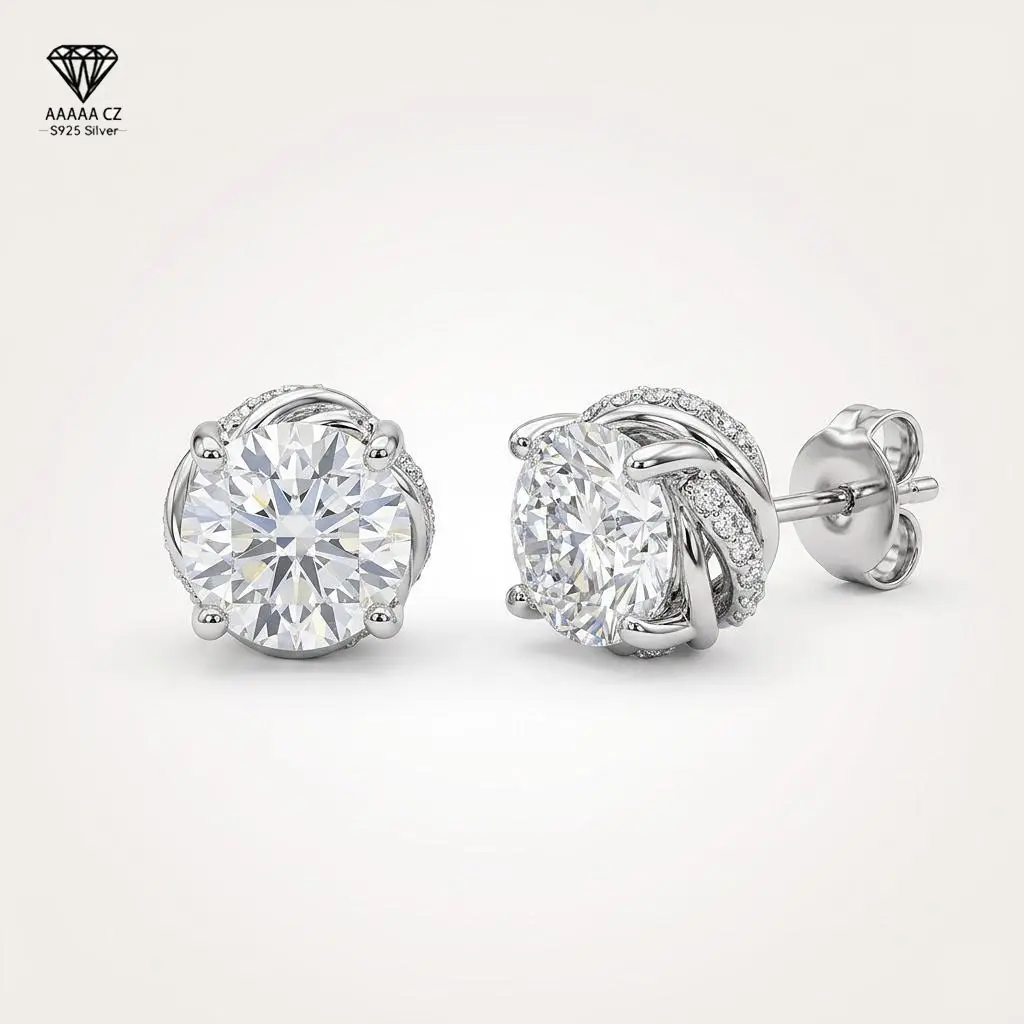 Women's Vintage Braided Halo Stud Earrings - 1.0 Carat Round Cubic Zirconia Earrings, High-Polish Bling Effect Adults' Jewelry for Wedding, Birthday, Anniversary with Secure Butterfly Push-Backs, Elegant, Exceptional Clarity, Vintage-Inspired, Meticulousl