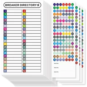 16 Sheets Breaker Panel Labels Electrical Box Sticker Numbers Breaker Panel Labels Electrical Sticker Number Catalog Load Center Adhesive Waterproof Reusable（Mix Colors）