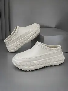 1 Pair Couples Waterproof Chunky Closed-Toe Slides | Retro Techwear Style | Grippy Tread Sole + Breathable Mesh Lining | Ideal for Students / Office Workers / Rainy Days, Versatile Height Boost