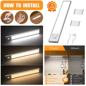 Motion Sensor Under Cabinet Light 1500mAh USB Rechargeable Dimmable Magnetic & Adjustable for Kitchen Closet Pantry Hallway Stairs Garage 3W Indoor Lighting lights lamp lights for bedroom lights for bedroom night light lights for bedroom wall lights