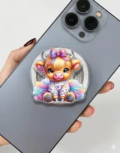 Lovely Highland Cow Princess Grip Magsafe, Cute Princess Phone Grip Holder, Funny Phone Holder, Cartoon Animal Kindle Grip, Gift for Girls Boys