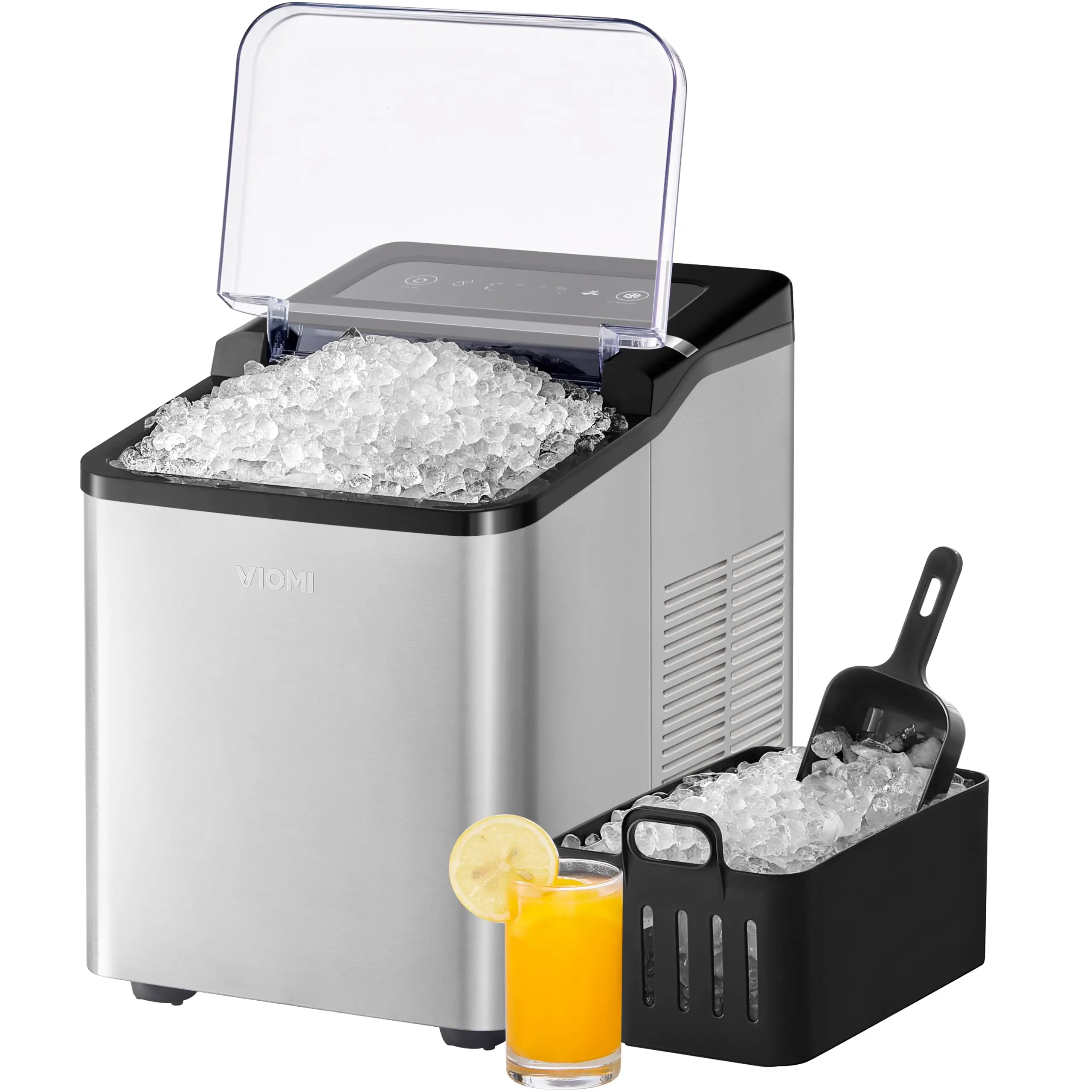 VIOMI Countertop Nugget Ice Maker, Chewable Pebble & Pellet Ice Machine | Stainless Steel Housing, Self-Cleaning Function, 33.5lbs Daily Production, Perfect for Home, Kitchen, Bar, RV, Party