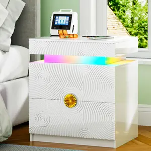 FREDEES LED Nightstand - with RGB Light, Night Stand with a Lockable Hidden Drawer and 2 Drawer, Smart Bedside Table with Auto Sensor, USB&Type-C for Bedroom, Modern Sofa End Table