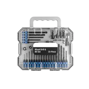 33 PCS All-in-One Combination Drill Bit & Screwdriver Bit Set, Hex Shank HSS Metal Wood Masonry Bits with Sockets Extension Bar, Multi-Purpose Impact Drill Tool Kit with Storage Case