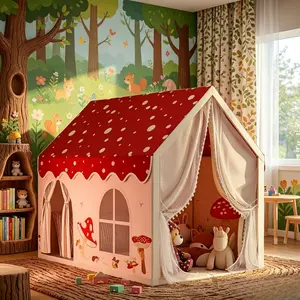 Extra Large Game House Tent, Fairy Tale Play Tent with Windows/curtains/storeroom, Durable Iron Material, Outdoor Portable Playhouse, Outdoor Play Equipment, Play Castle Tent