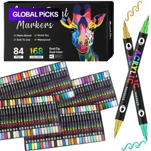 Acrylic Paint Markers, 8/12/24/36pcs Art Marker Set Double Nib Dual Color Acrylic Markers, Art Markers Brush Pen Dual Tip for DIY Crafts, Graffiti, Cloth Painting, Art Supplies #GLOBAL PICKS