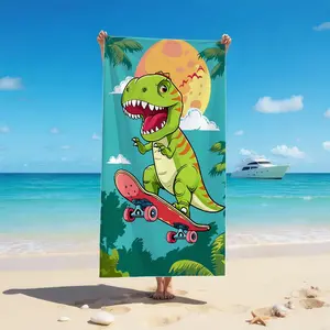 T-Rex Skateboard Beach Towel - Fun Dinosaur Pool & Bath Towel for Teens Adults - Super Absorbent Quick Dry Sand Free Swim Towel with Vibrant Print.