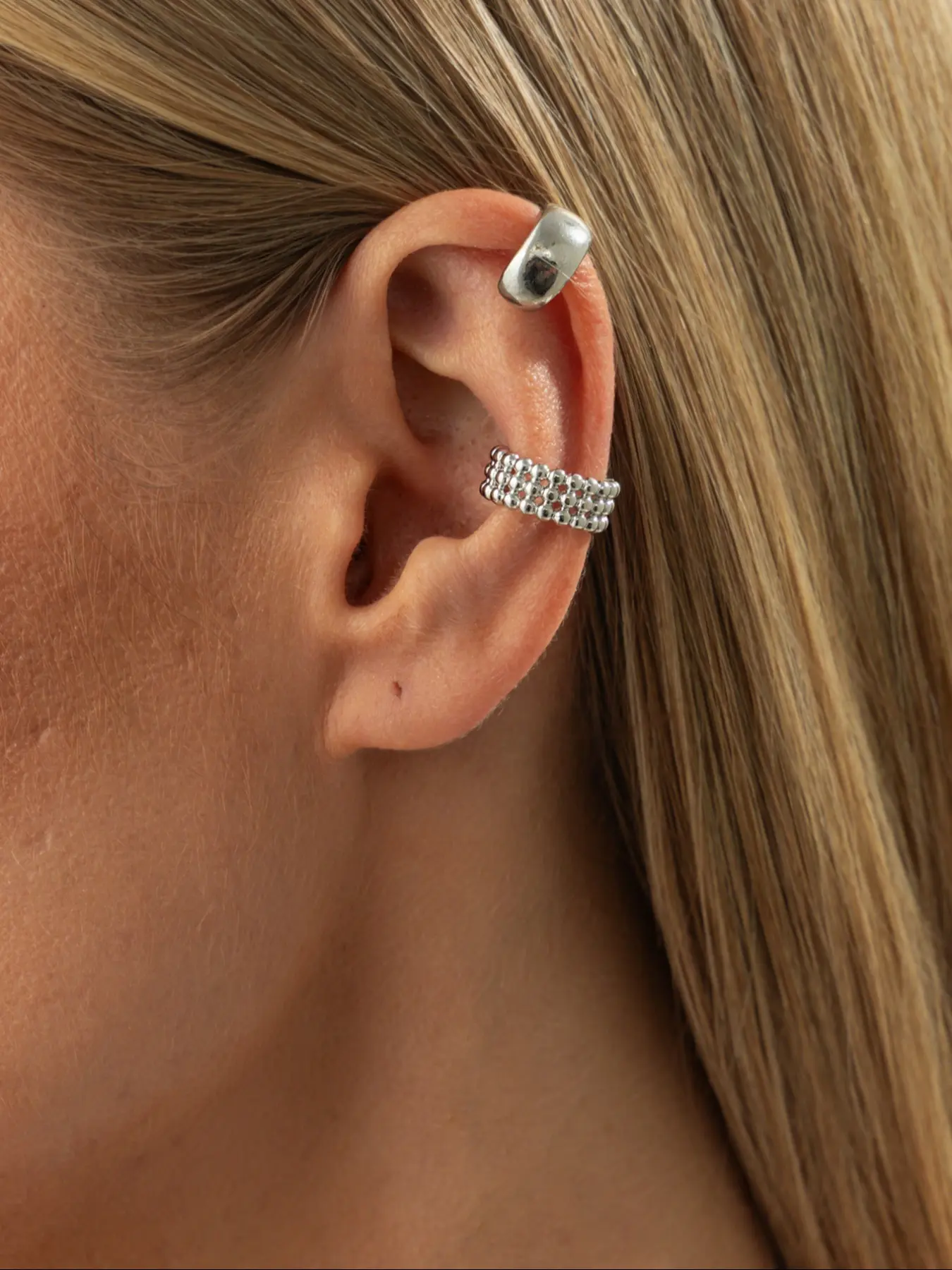 Silver Color Ear Cuffs for Girls Without Piercings, Bean Patch Design, Simple Casual Luxury Jewelry, Daily Wear Earrings