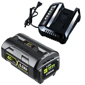 40V 6.0Ah Lithium-Ion Battery and Rapid Battery Charger OP401 for Ryobi 40 Vlot Power Tools OP4026 OP40602 OP4050A OP4040 OP4030