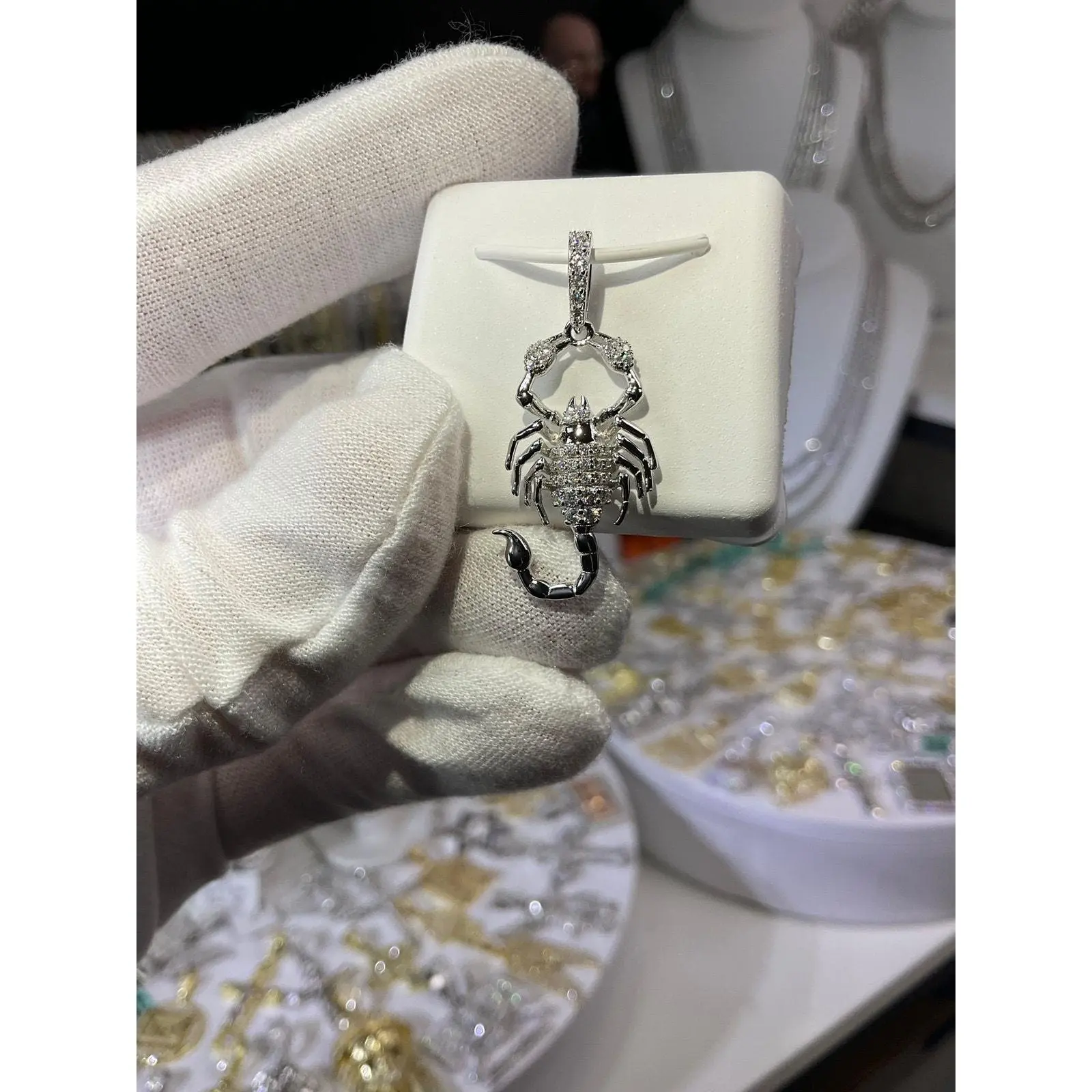 Sterling Silver Moissanite Scorpion Pendant