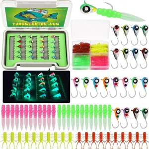 Tungsten Ice Fishing Jigs 20pcs/60pcs Ice Fishing Lures Glow in Dark 1/16oz (1.85g) Crappie Lures Ice Fishing Gear for Panfish Walleye Crappie Ice Fishing Gift