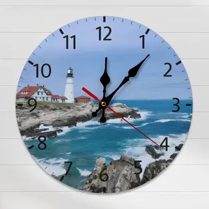 10 Inch Coastal Lighthouse & Ocean View Wall Clock, Silent Nautical Seaside Decor Clock, Adorable Beach Art Home Decoration for Bathroom Living Room, Perfect Gift for Nautical & Beach Lovers, DIY ASSEMBLY NEEDED