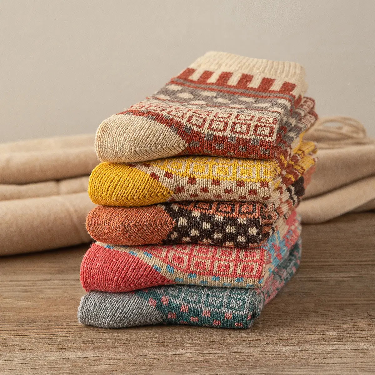 5 Pairs Winter Thick Warm Retro Women's Socks Christmas Colorful Cozy Knit Patterns US5-9 Fit Vintage Everyday Wear for Chilly Days