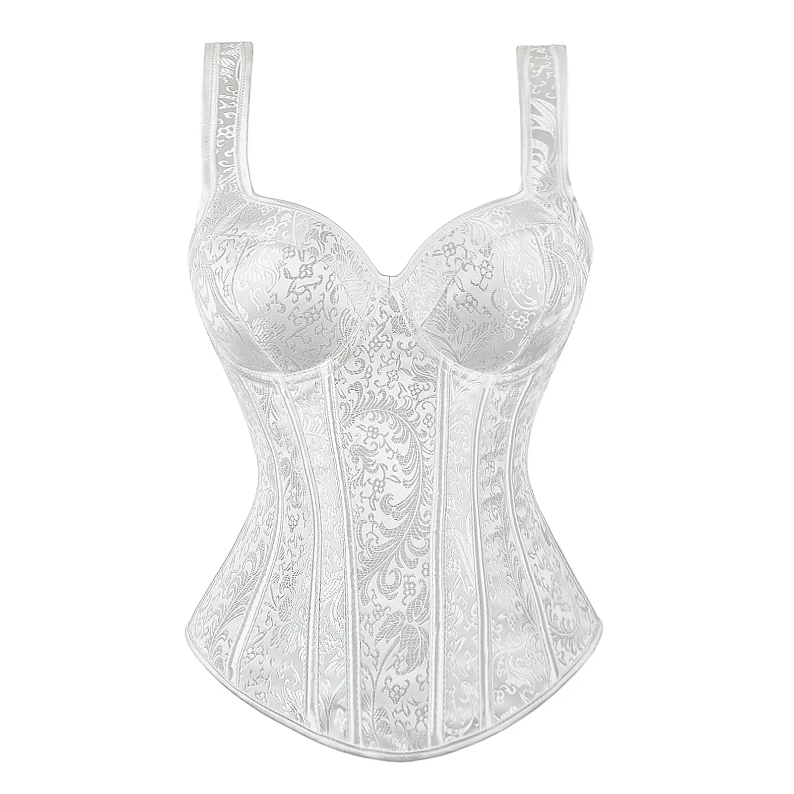 Women's Gothic Jacquard Shoulder Straps Tank Overbust Corset Bustiers Spandex Polyester Floral Lace Sleeveless Basic Minimalist Tops 1569-T1