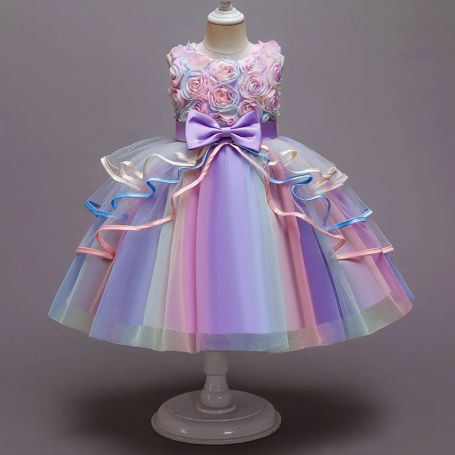 Unicorn Rainbow Dress for Girls Sleeveless Elegant Princess Dress for Birthday Party 2024 New Unicorn Cosplay Halloween Costume