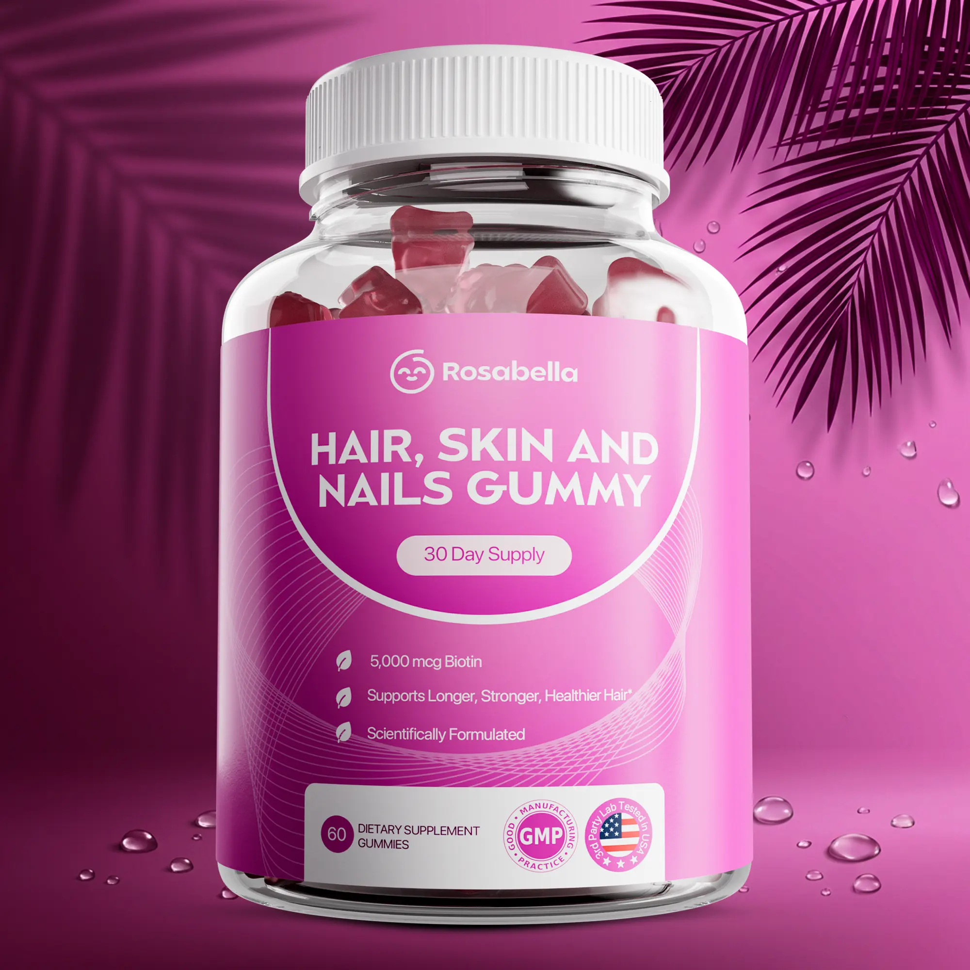Rosabella Biotin Gummies (5000mg) for Hair, Skin & Nails Growth
