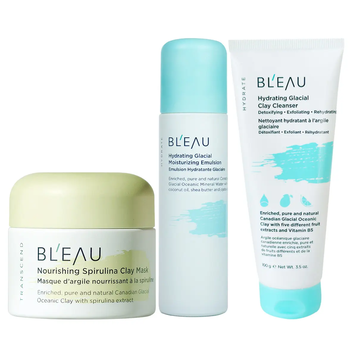 [BL'EAU Official] Glacial Detox & Repair Set I Gentle Exfoliating Cleanser, Glacial Mud Mask, Glacial Moisturizing Emulsion  | Pore Cleansing & Oil Control, Acne & Redness Relief, Repairs Barrier, Skin Care Set