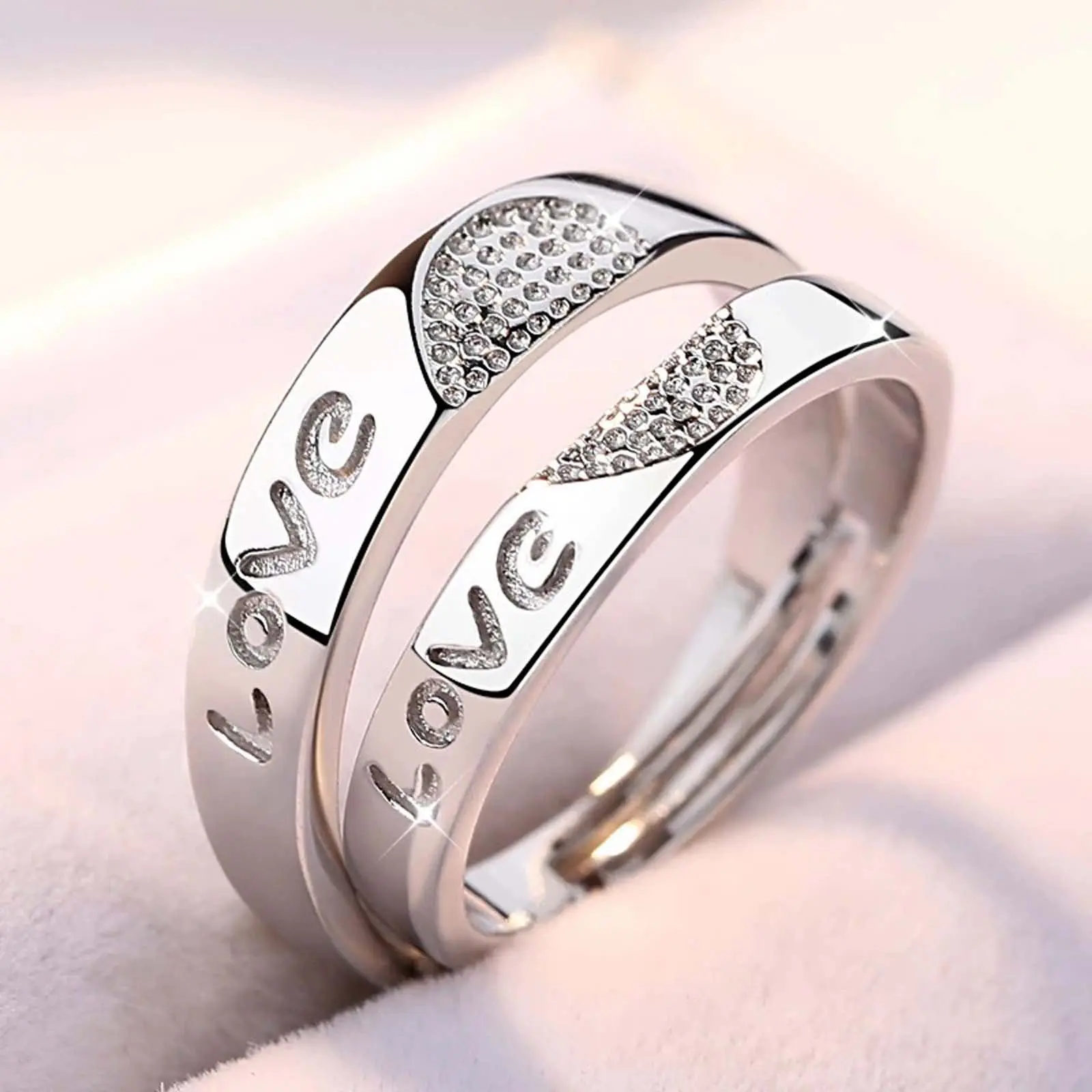 His and Hers Split Heart Rings Adjustable Design for Couples Personalized Daily Jewelry