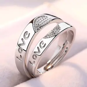 His and Hers Split Heart Rings Adjustable Design for Couples Personalized Daily Jewelry