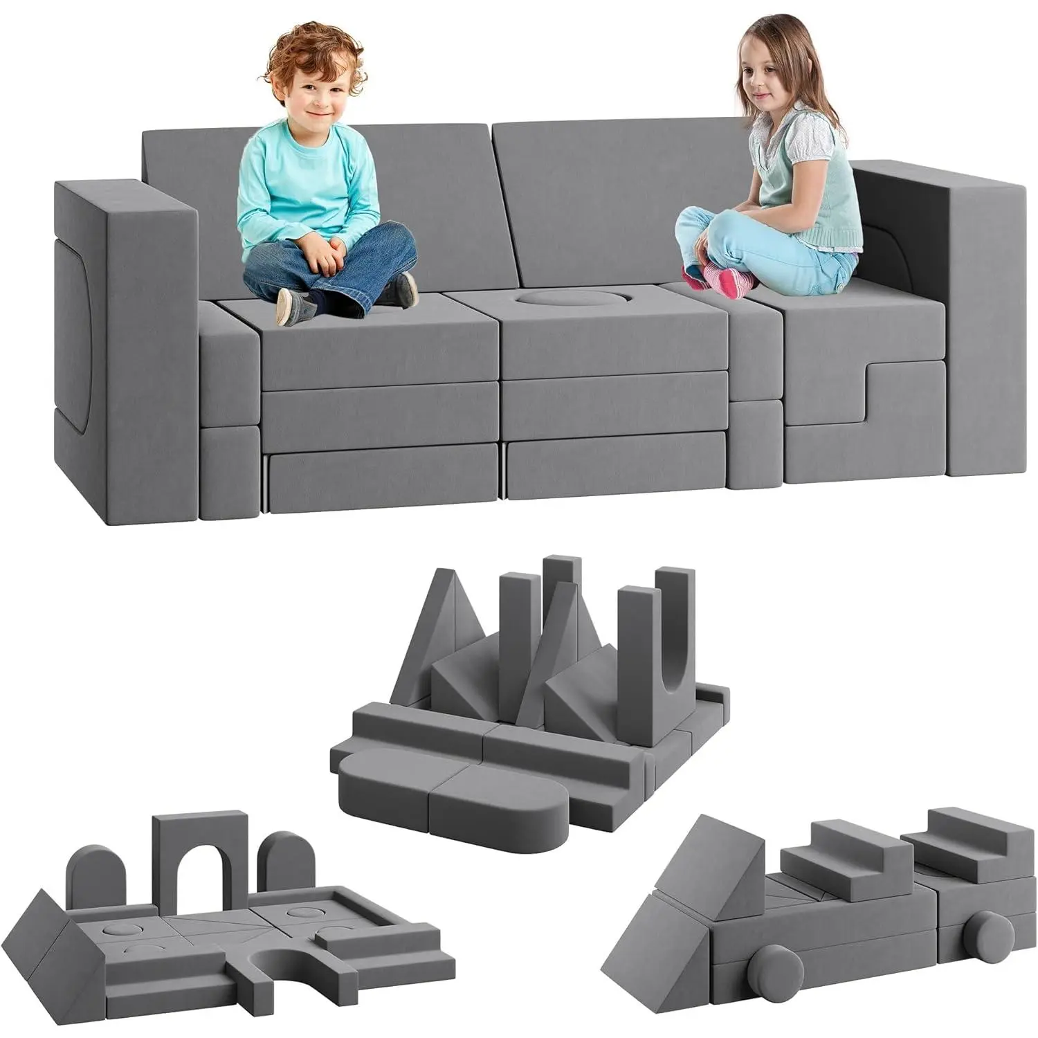 Modular Children's Sofa in Foam 22-Piece Convertible Children's Sofa Versatile Folding Play Sofa for Bedroom and Playroom Children's Sofa with Detachable Blocks