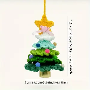 Handmade Crochet Christmas Tree Ornament - Soft Fabric Yarn with Layered Multi-Color Crocheted Layers, Hanging Loop & Golden Star Topper - DIY-Style Holiday Decoration for Xmas, Valentine’s, Home, Office - No /, Christmas Decorations, Christmas Ornaments,