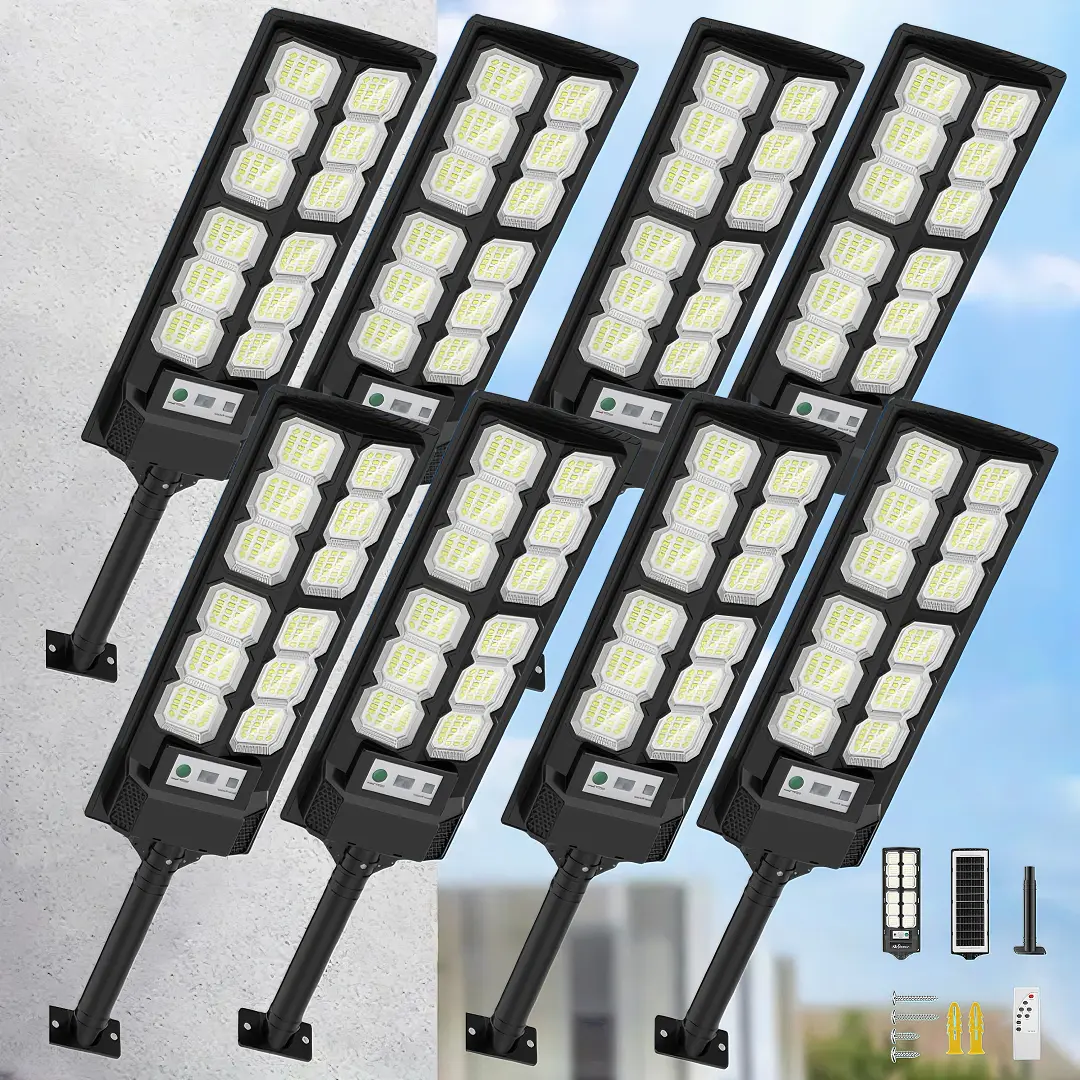 New Solar Street Light Outdoor,  6500K Waterproof Motion Sensor LED Solar Powered Flood Light with Remote Control, Dusk to Dawn Commercial Area Lighting for Outside Parking Lot